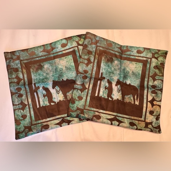 Other - NEW Cowboy Horse Cross Silhouette Set of 2 Pillow Covers 18x18”